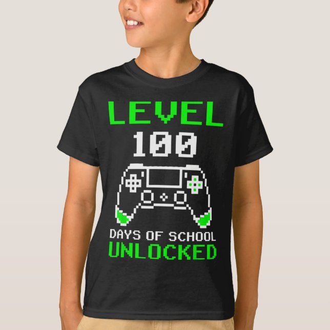 Level 100 Days of School Unlock Gamer Video Game T-Shirt (Vorderseite)