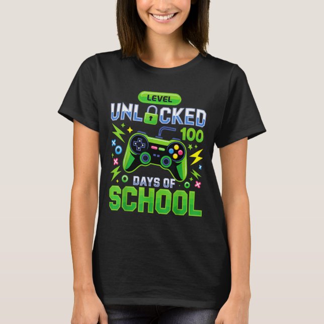 Level 100 Days Of School Unlocked Funny Video Game T-Shirt (Vorderseite)