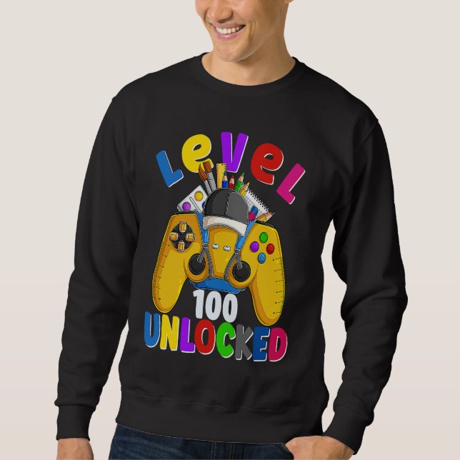 Level 100 Days Of School Unlocked Gamer Video Game Sweatshirt (Vorderseite)