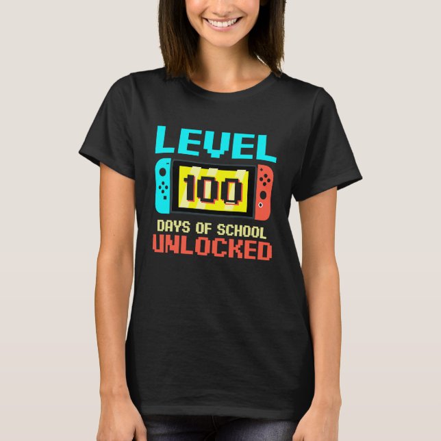 Level 100 Days Of School Unlocked Gamer Video Game T-Shirt (Vorderseite)