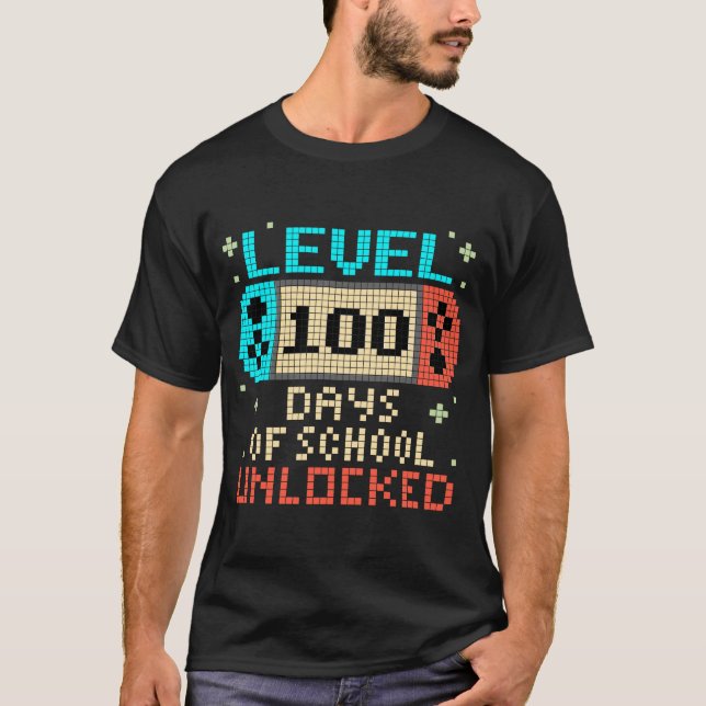 Level 100 Days Of School Unlocked Gamer Video Game T-Shirt (Vorderseite)
