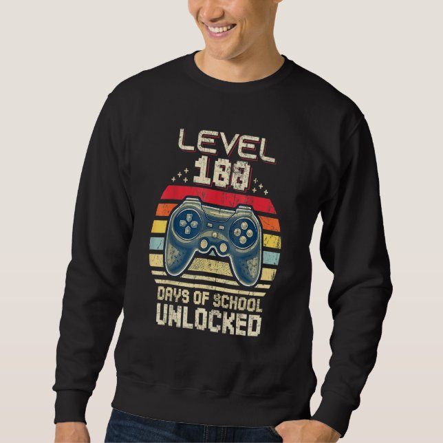 Level 100 Days Of School Unlocked Retro Video Game Sweatshirt (Vorderseite)