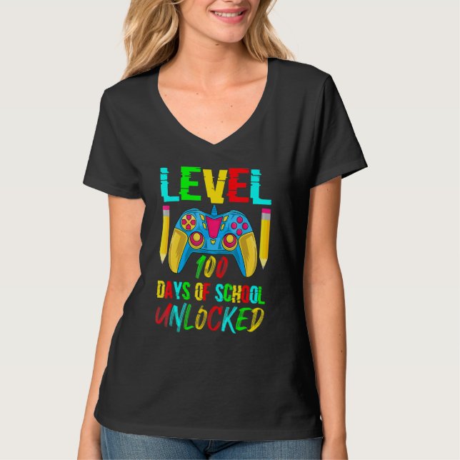 Level 100 Days Of School Unlocked Video Gamer Cont T-Shirt (Vorderseite)