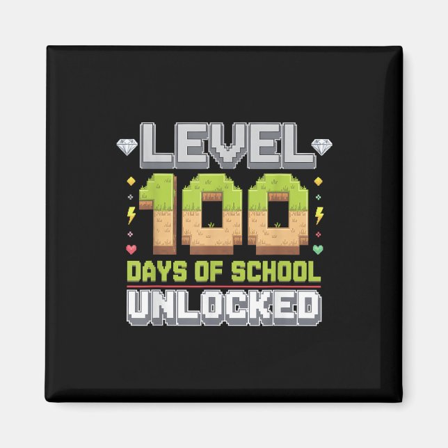 Level 100 Days of School Unlocks Gaming Pixel 100 Magnet (Vorne)