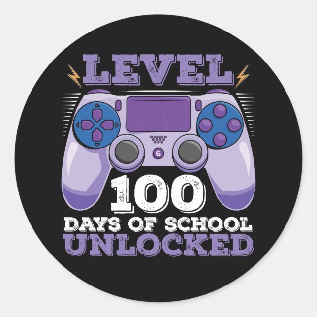 Level 100 Days of School Unlocks Gaming Runder Aufkleber (Vorderseite)