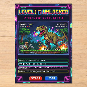 Level 10 Arcade Spiel T Rex Geburtstag Acryleinladungen