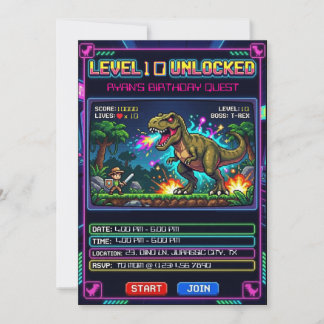 Level 10 Arcade Spiel T Rex Jungen Geburtstag Einladung