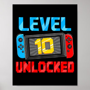 Level 10 freigeschalteter Gamer 10. Geburtstagsges Poster