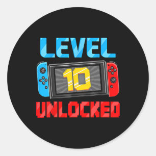 Level 10 freigeschalteter Gamer 10. Geburtstagsges Runder Aufkleber