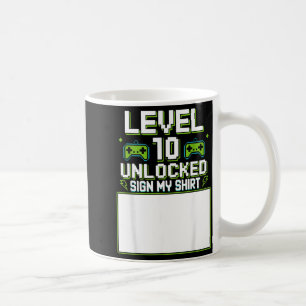 Level 10 freigeschaltetes Schild-Shirt 10. Geburts Kaffeetasse