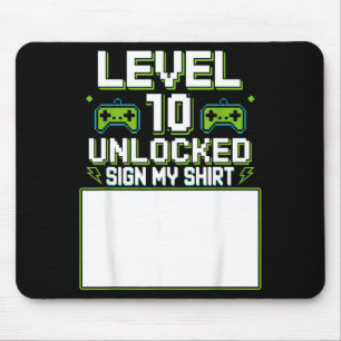 Level 10 freigeschaltetes Schild-Shirt 10. Geburts Mousepad