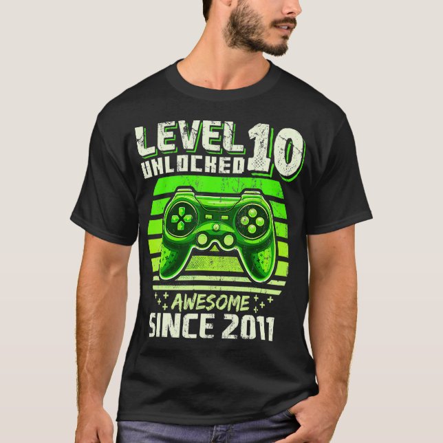 Level 10 Unlocked Awesome 2011 Video Game 10th Bir T-Shirt (Vorderseite)