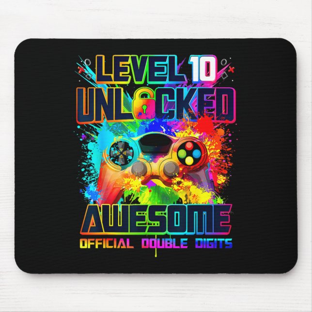Level 10 Unlocked Awesome Gaming Birthday Boy 10th Mousepad (Vorne)