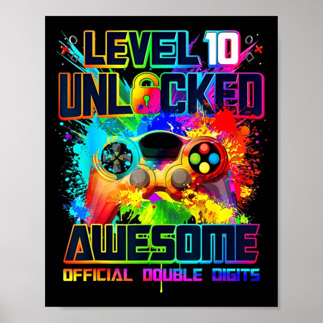 Level 10 Unlocked Awesome Gaming Birthday Boy 10th Poster (Vorne)