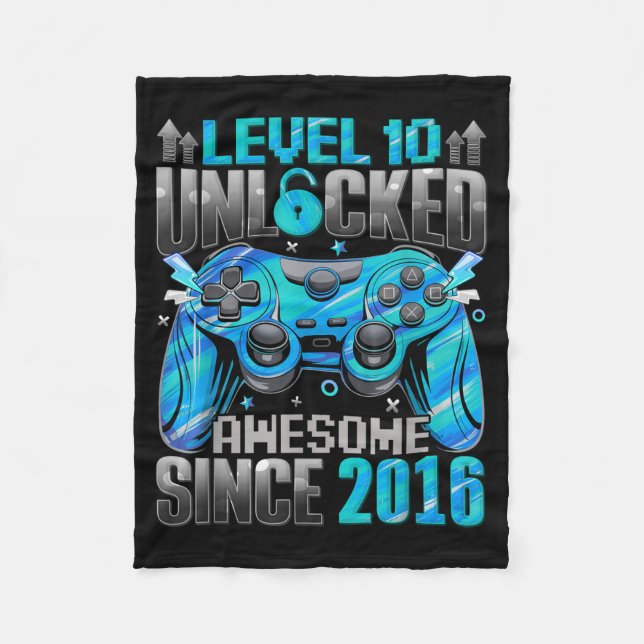 Level 10 Unlocked Awesome Since 2016 10th Birthday Fleecedecke (Vorderseite)