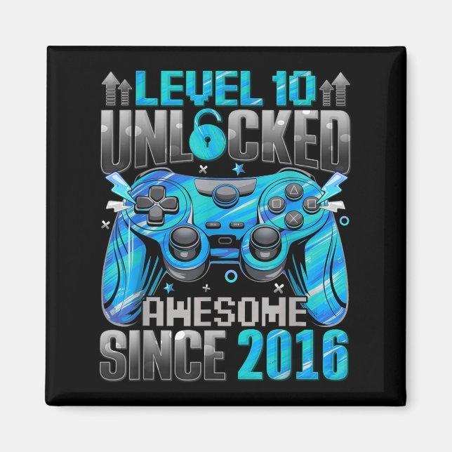 Level 10 Unlocked Awesome Since 2016 10th Birthday Magnet (Vorne)
