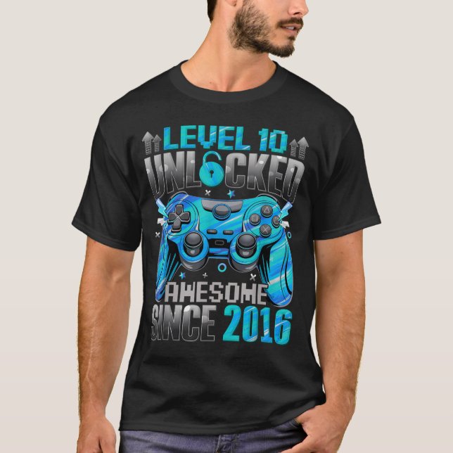 Level 10 Unlocked Awesome Since 2016 10th Birthday T-Shirt (Vorderseite)