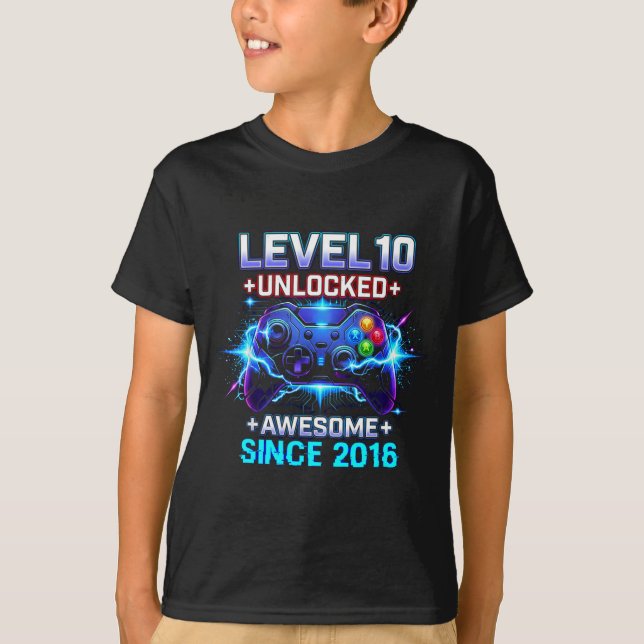 Level 10 Unlocked Awesome Since 2016 10th Birthday T-Shirt (Vorderseite)