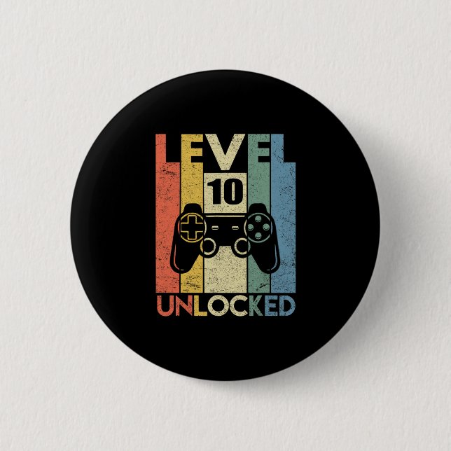 Level 10 Unlocked Funny Video Gamer 10th Birthday  Button (Vorderseite)