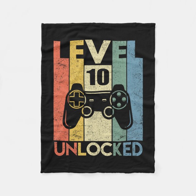Level 10 Unlocked Funny Video Gamer 10th Birthday  Fleecedecke (Vorderseite)
