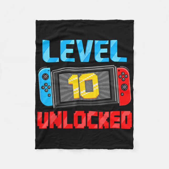Level 10 Unlocked Gamer 10th Birthday Gift Video G Fleecedecke (Vorderseite)