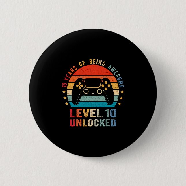 Level 10 Unlocked Shirt Funny Video Gamer 10th Bir Button (Vorderseite)