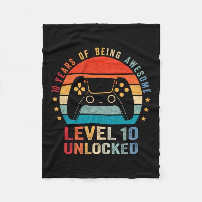 Level 10 Unlocked Shirt Funny Video Gamer 10th Bir Fleecedecke (Vorderseite)