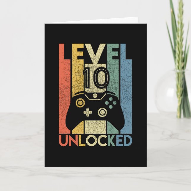 Level 10 Unlocked Shirt Funny Video Gamer 10th Bir Karte (Vorderseite)
