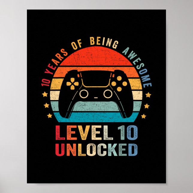 Level 10 Unlocked Shirt Funny Video Gamer 10th Bir Poster (Vorne)