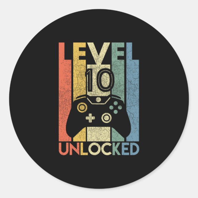Level 10 Unlocked Shirt Funny Video Gamer 10th Bir Runder Aufkleber (Vorderseite)