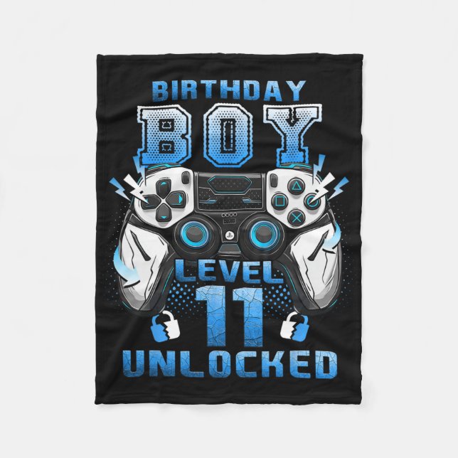 Level 11 Unlocked Video Gamer 11th Birthday Boys  Fleecedecke (Vorderseite)