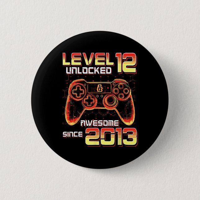Level 12 freigeschaltet Videospielparty 12. Geburt Button (Vorderseite)