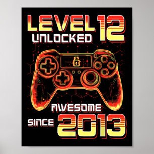 Level 12 freigeschaltet Videospielparty 12. Geburt Poster
