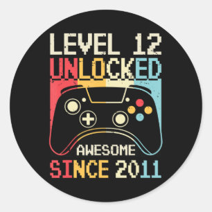 Level 12 Unlocked Video Game 12th Birthday Gamer B Runder Aufkleber