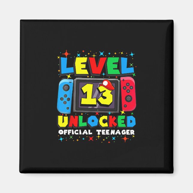 Level 13 Unlocked Gamer 13th Birthday Gift Video G Magnet (Vorne)