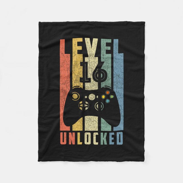 Level 16 freigeschaltet 16. Videospieler Geburtsta Fleecedecke (Vorderseite)
