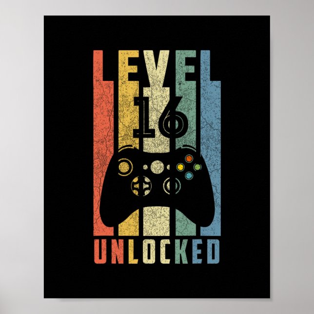 Level 16 freigeschaltet 16. Videospieler Geburtsta Poster (Vorne)