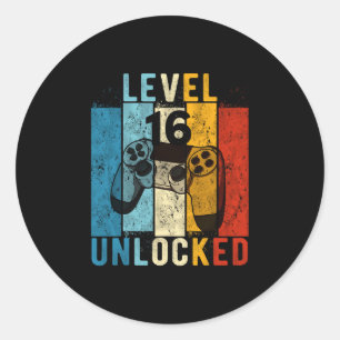 Level 16 freigeschaltet Videospieler 16 Jahre alt Runder Aufkleber
