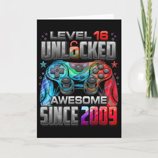 Level 16 Unlocked Awesome Since 2009 16th Birthday Karte (Vorderseite)