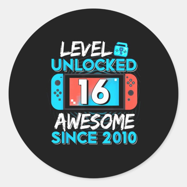 Level 16 Unlocked Awesome Since 2010 16th Birthday Runder Aufkleber (Vorderseite)