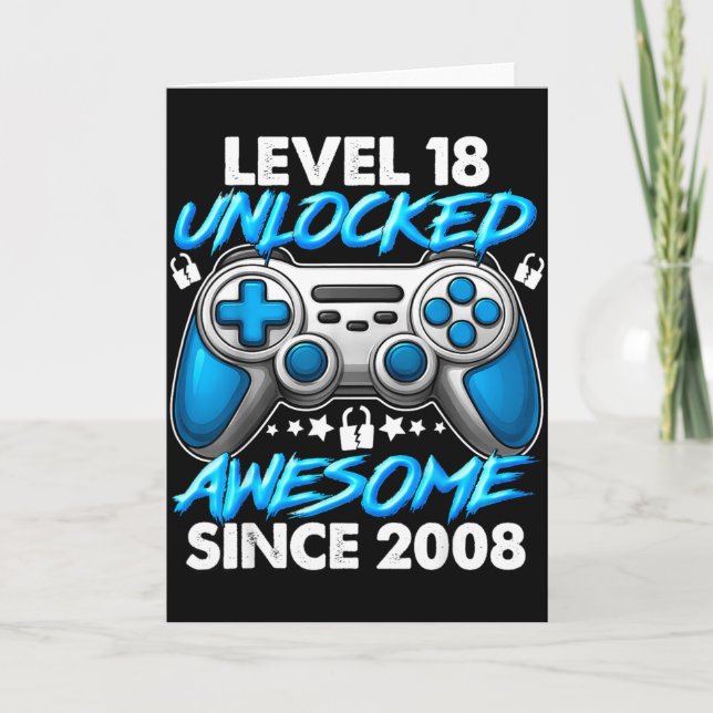 Level 18 Unlocked 18 Year Old Boys 18th Birthday B Karte (Vorderseite)