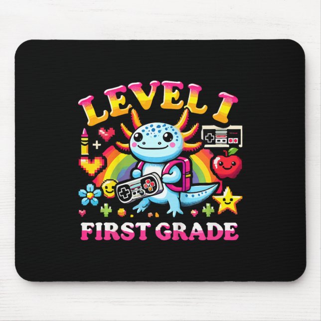 Level 1 First Grade Gamer Axolotl Video Game Ck To Mousepad (Vorne)