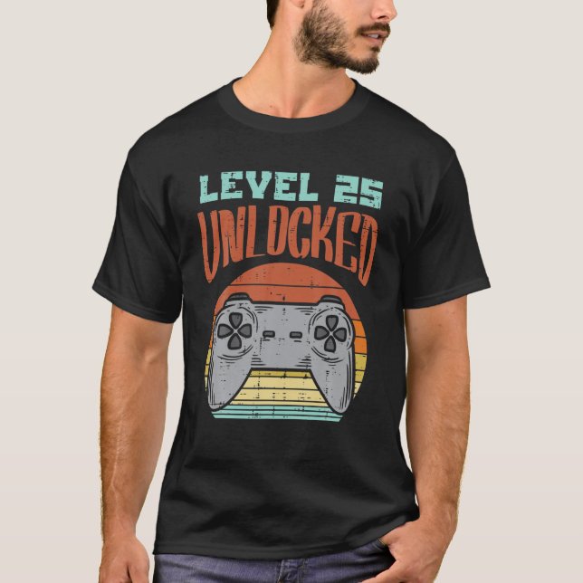 Level 25 Unlock Game Controller Retro 25. Geburtst T-Shirt (Vorderseite)