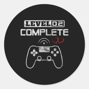 Level 2 Komplett 2. Hochzeitsjubiläum Videospiel Runder Aufkleber