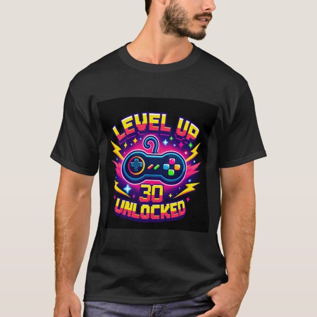 "Level 30 Unlock" Gamer Birthday Tshirt (Vorderseite)