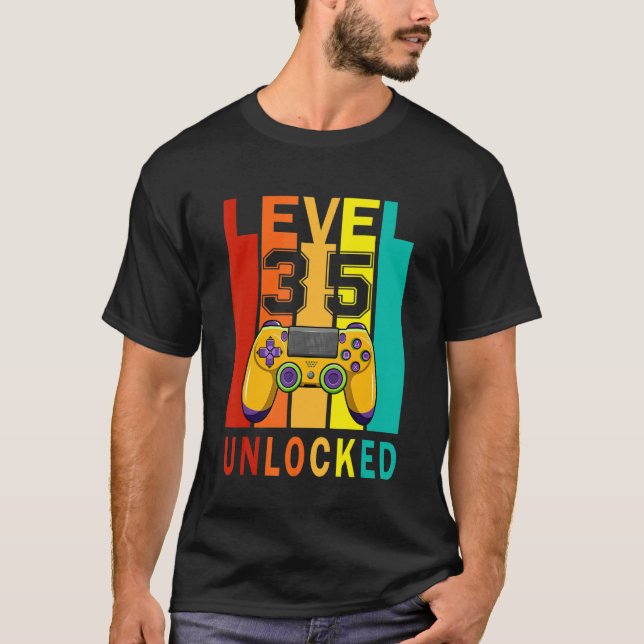 Level 35 Unlocked   Video Gamer 35th Birthday T-Shirt (Vorderseite)