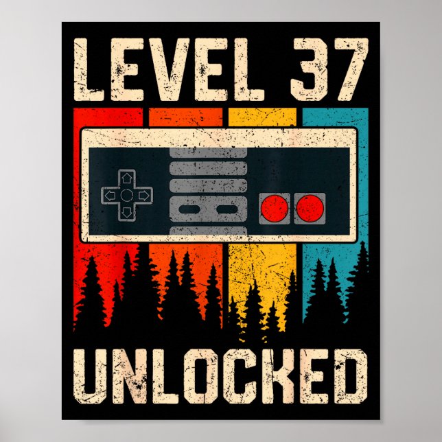 Level 37 Unlocked Video Game Controller Birthday M Poster (Vorne)