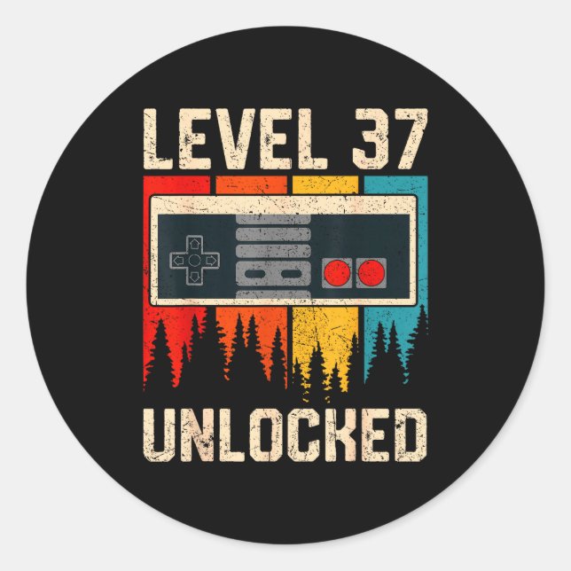 Level 37 Unlocked Video Game Controller Birthday M Runder Aufkleber (Vorderseite)