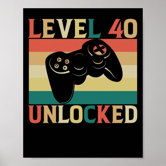 Level 40 Unlock Video Gamer 40. Geburtstag Poster (Vorne)