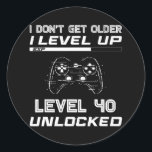 Level 40 Unlocked Gamer 40th Birthday Decorations Runder Aufkleber<br><div class="desc">Level 40 Unlocked Gamer 40th Birthday Decorations Party 1982 Gift. Perfect gift for your dad,  mom,  dad,  men,  women,  friend and family members on Thanksgiving Day,  Christmas Day,  Mothers Day,  Fathers Day,  4th of July,  1776 Independent Day,  Veterans Day,  Halloween Day,  Patrick's Day</div>